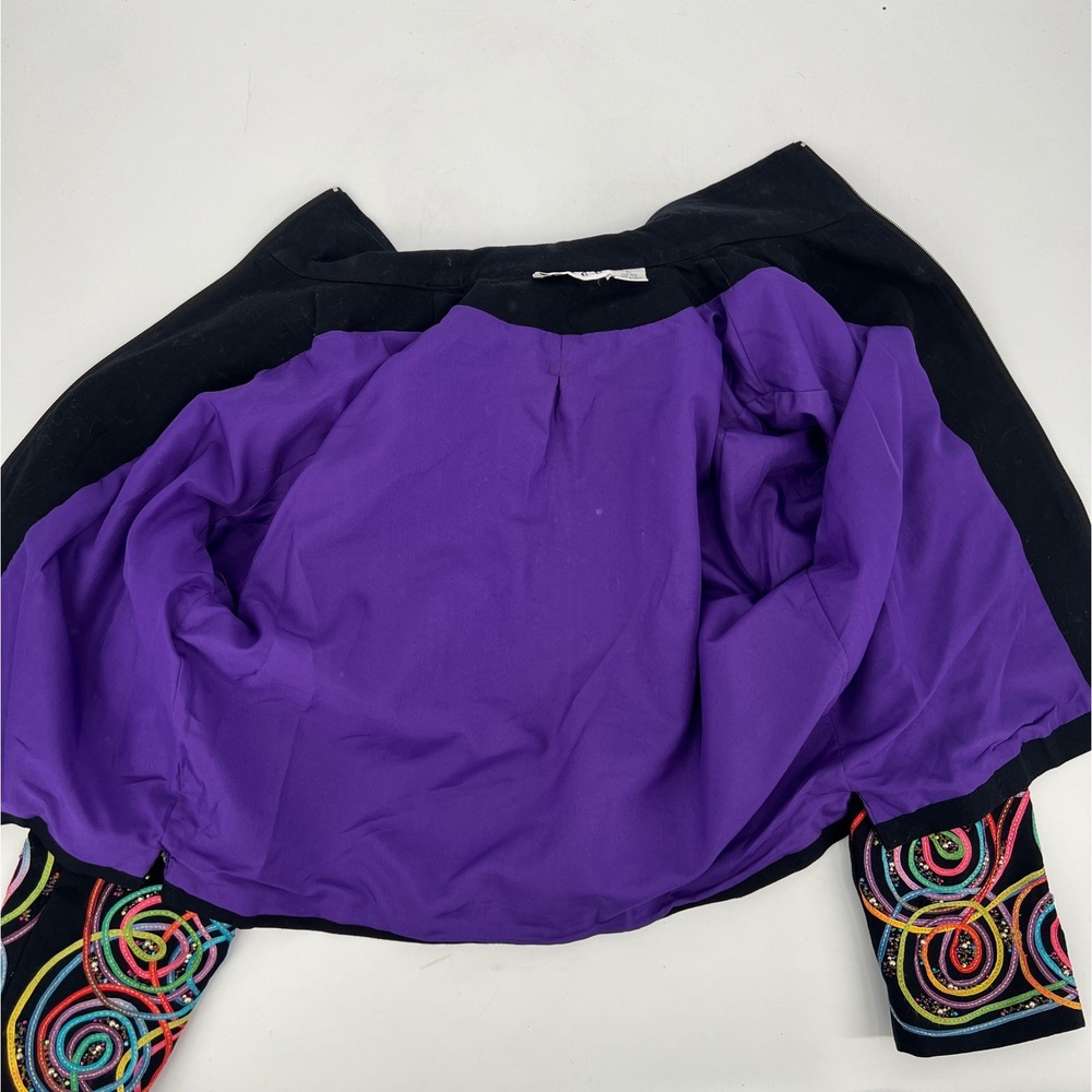 Vintage 90s Colorful Beaded Ribbon Jacket Black Circus Jester Maximalist Bright - Picture 7 of 9